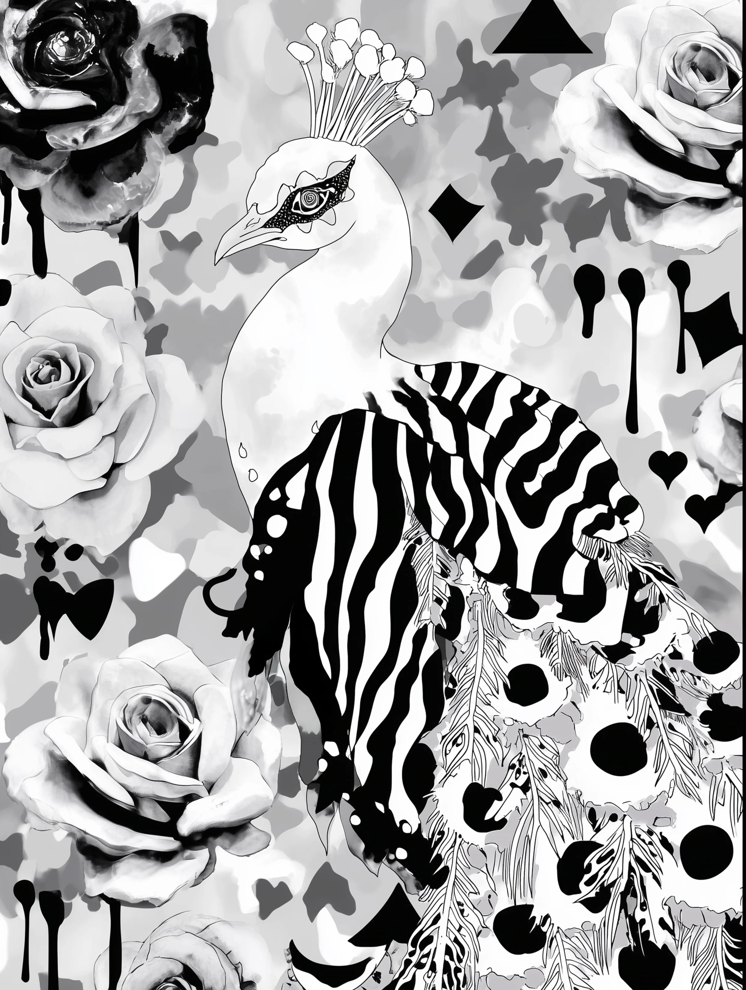 Free printable coloring page of peacock for adults featuring white neck peacock